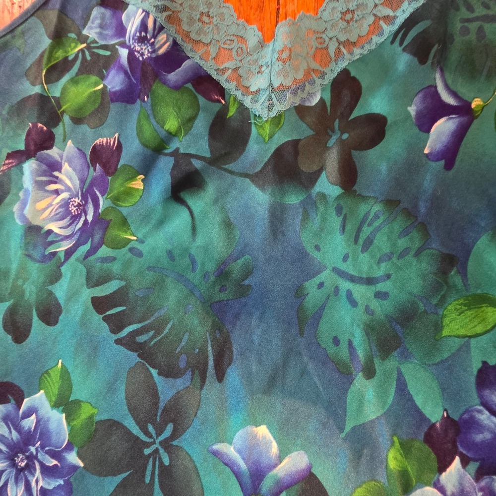Gilligan & O'Malley slip Nightgown Womens XXL Teal Blue Floral fairycore Y2K - Picture 8 of 10
